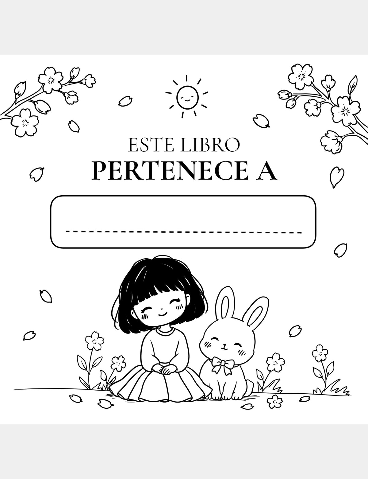Página Este libro pertenece a de Bella the Sunshine Girl, con Bella y Bun sonriendo juntos.