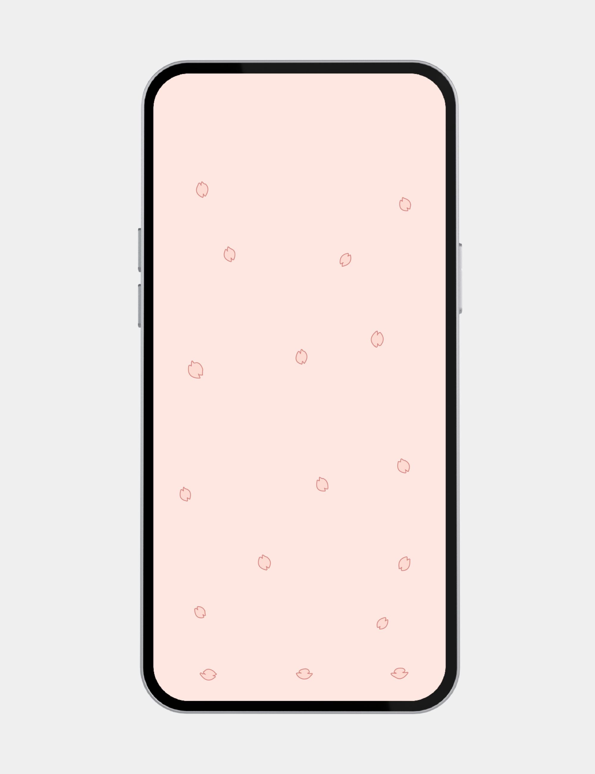 Blush pink mobile wallpaper with floating cherry blossom petals and minimalist spring-inspired aesthetic.