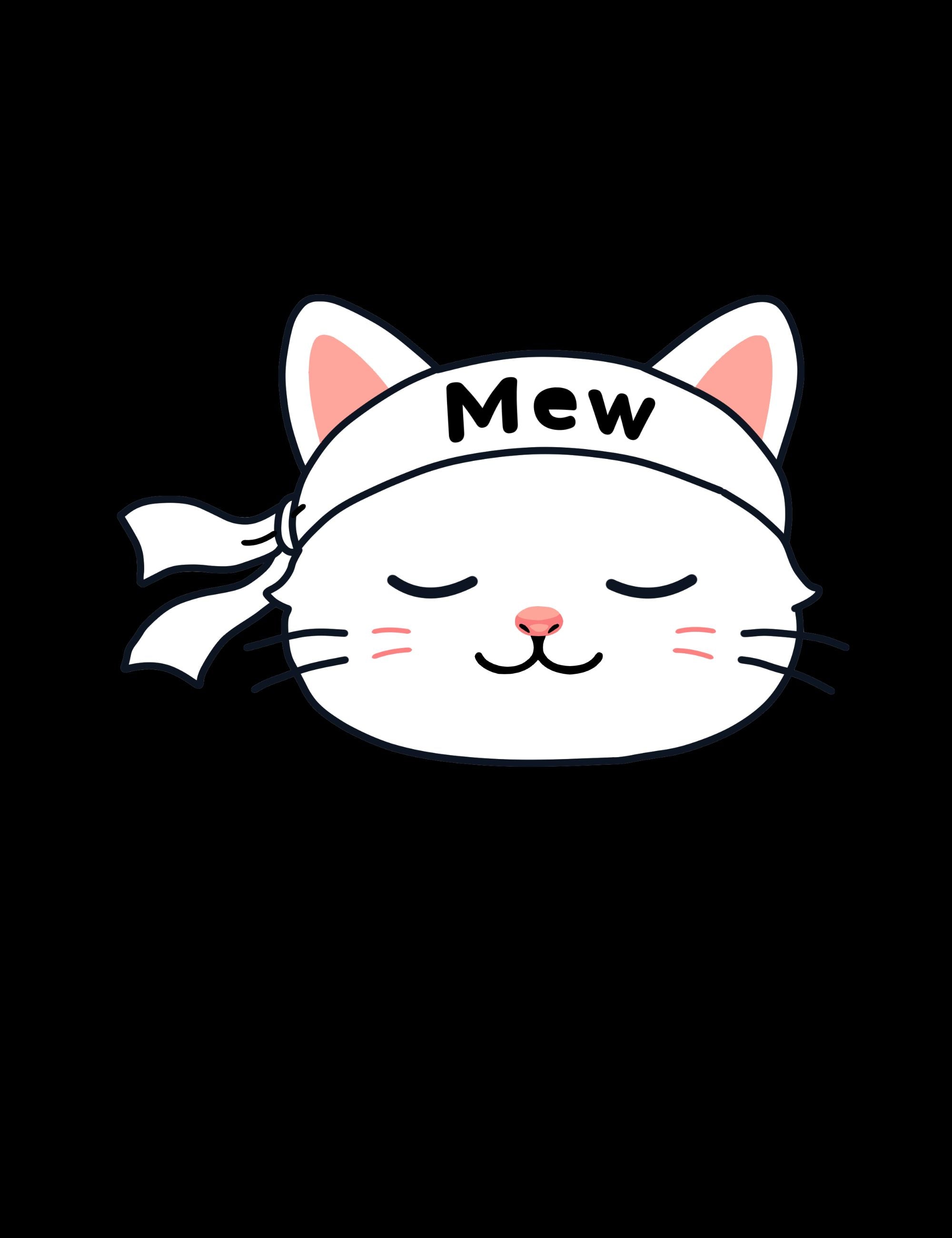 Mewmiwmiw Poster in Black Background White Cat with Mew Headband in Black Background Illustrated by Casey Huang