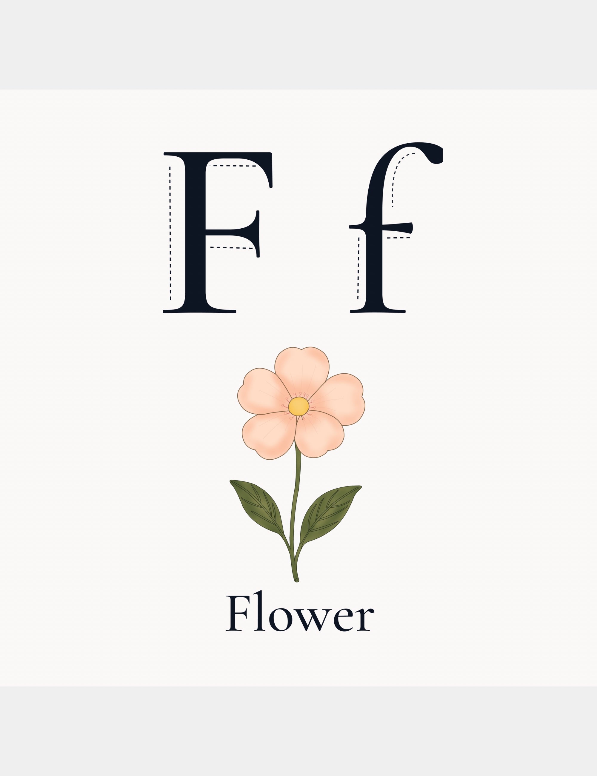 Alphabet learning page from Bella the Sunshine Girl: ABC Book featuring the letter F with a flower illustration and the word Flower.