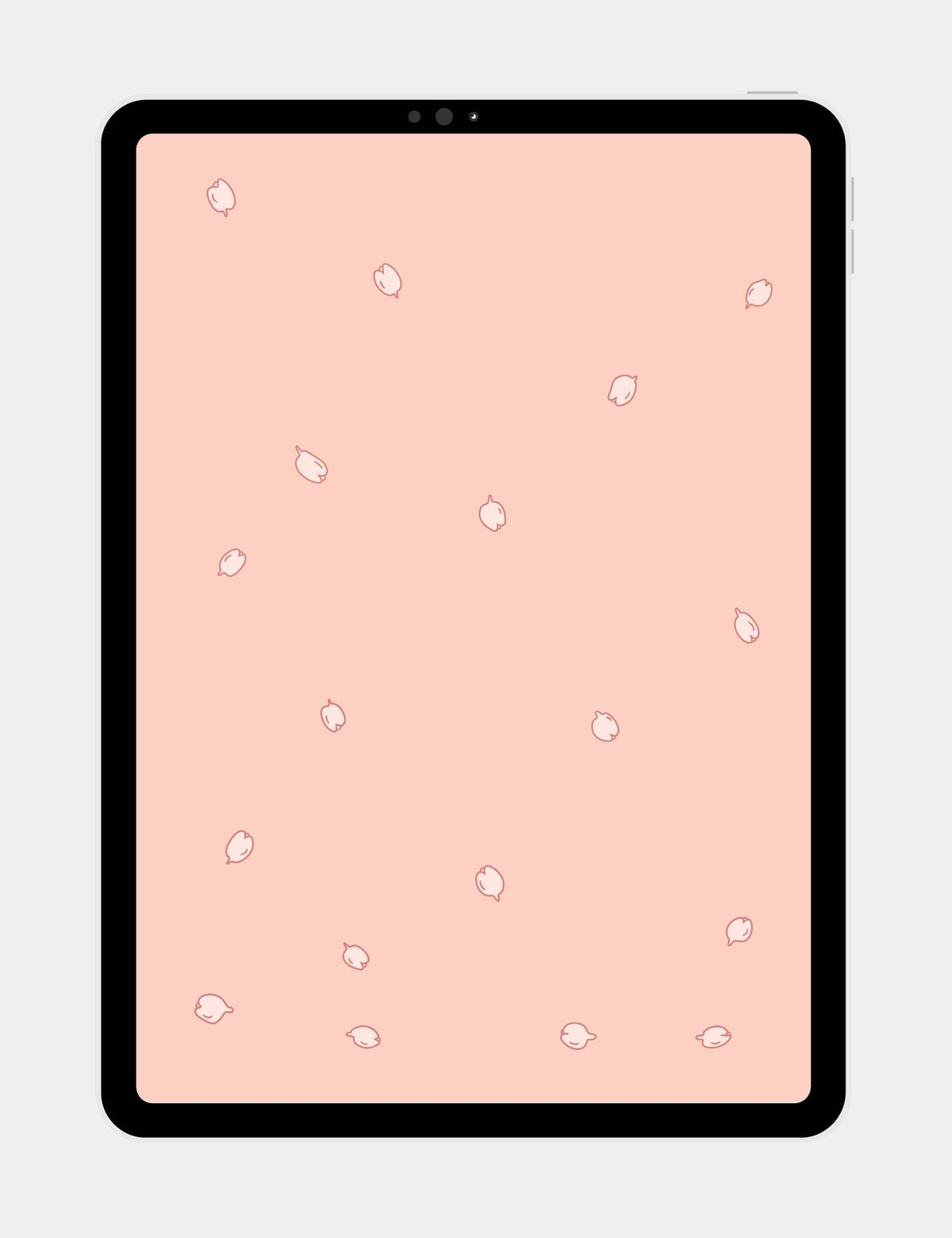 Pink tablet wallpaper from Bella the Sunshine Girl featuring simple hand-drawn blossom petals scattered across a soft blush pink background.