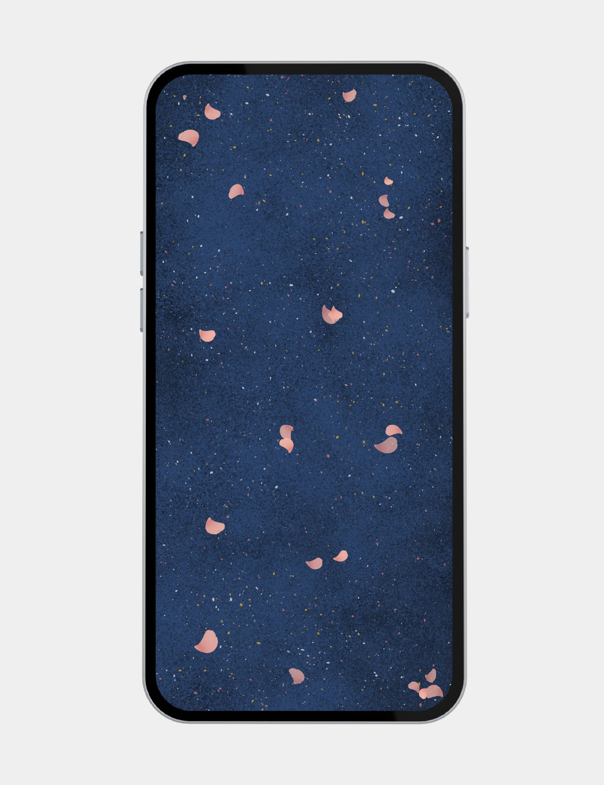 Pink sakura petals scattered across the textured deep blue ground of Big Blue from Bella the Sunshine Girl.