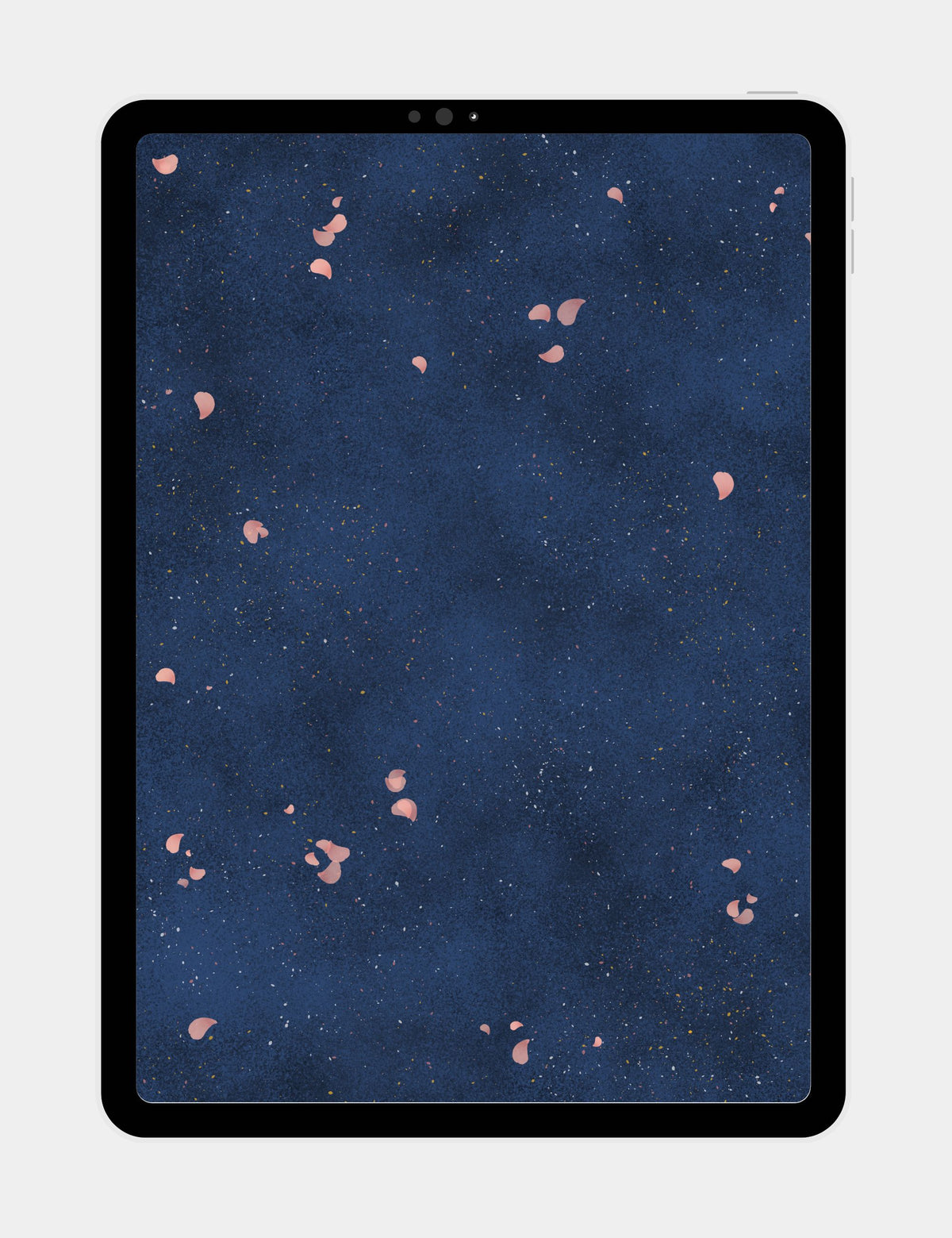 Pink sakura petals scattered over the richly textured deep blue ground of Big Blue from Bella the Sunshine Girl.