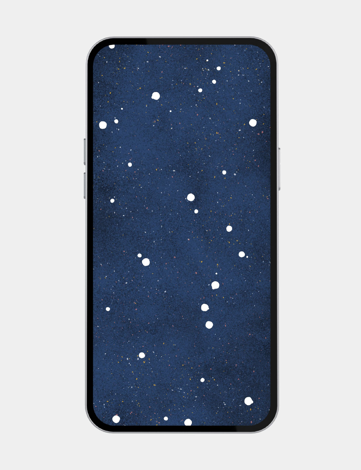 Snow scattered across the deep blue ground of Big Blue from Bella the Sunshine Girl, with white snow patches and tiny colorful flecks on textured blue soil.