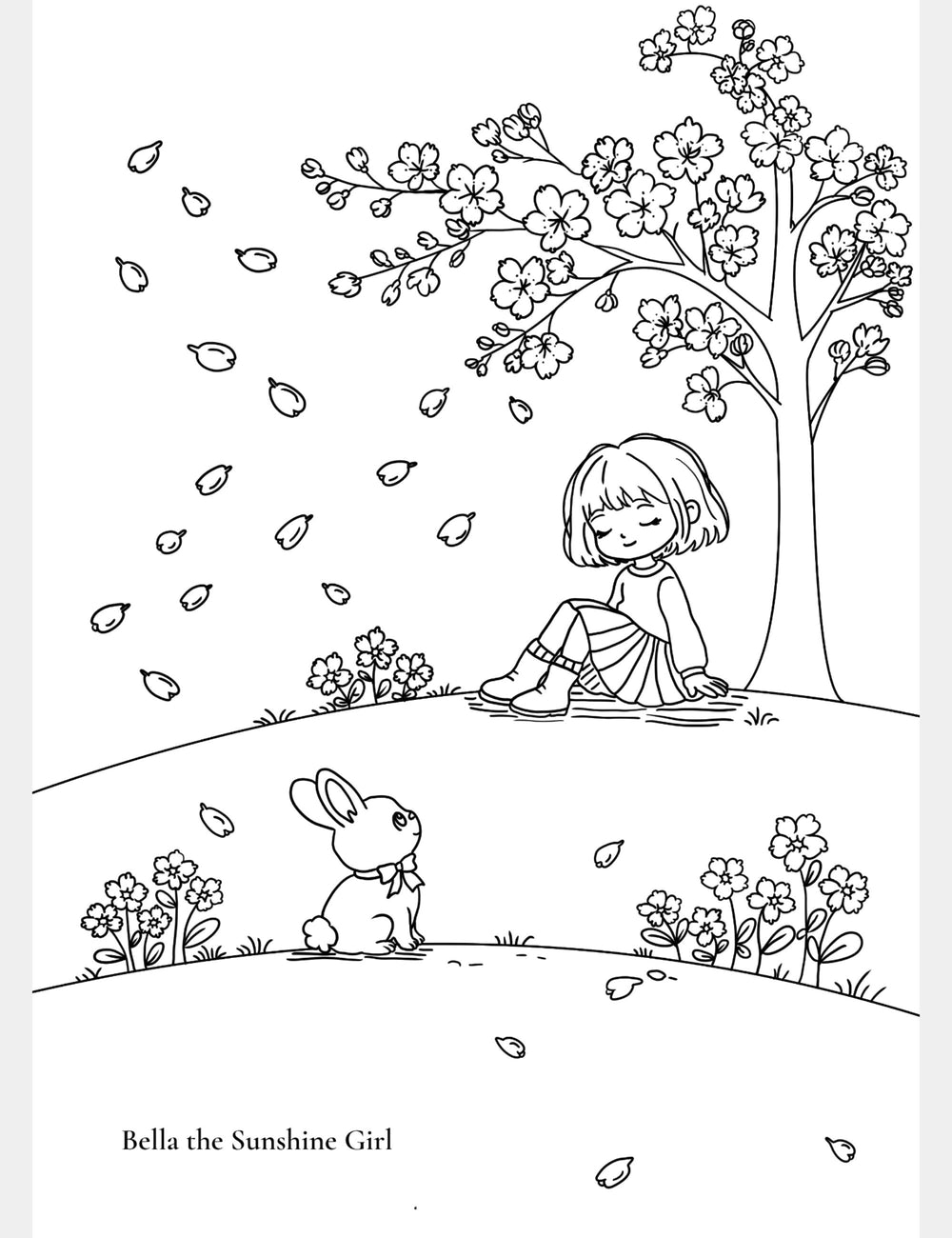 Bella Under the Blossom Tree – Free Coloring Page