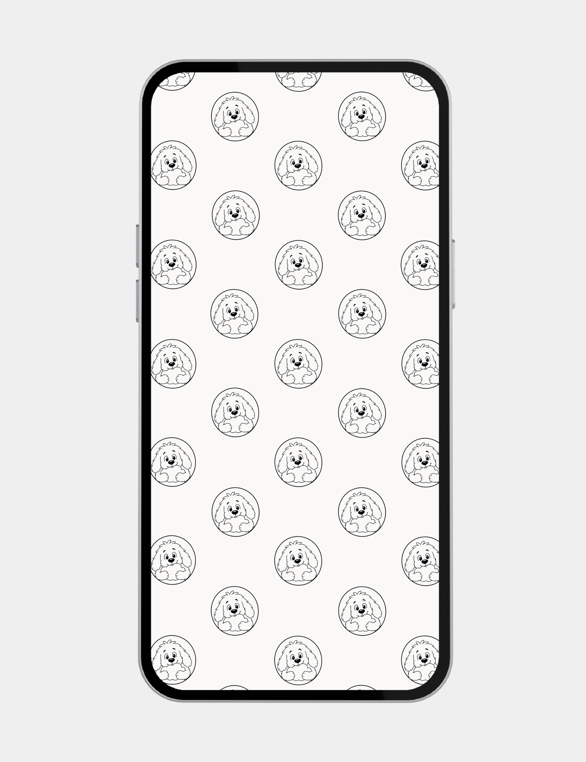 Minimalist mobile wallpaper featuring repeating Bluegoo Blue puppy icons in circular frames on a soft neutral background.