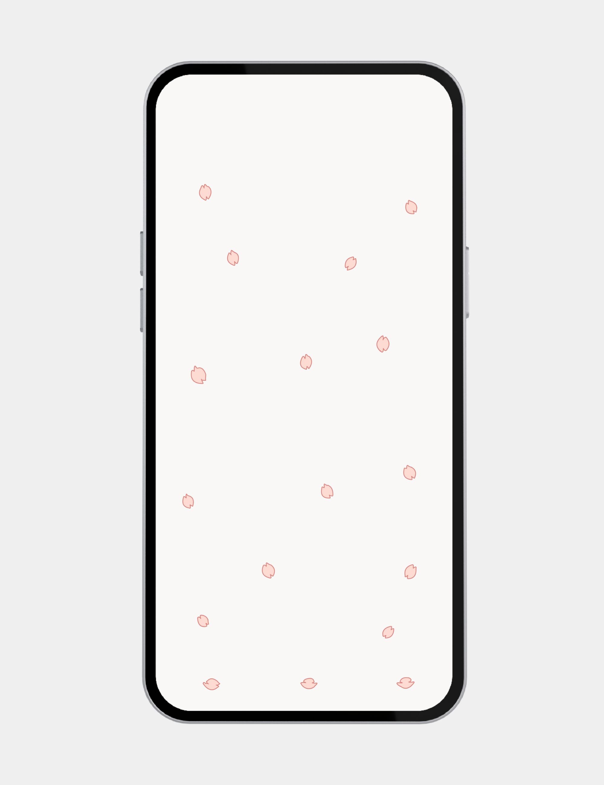 Minimalist mobile wallpaper with soft pink cherry blossom petals floating on a cream background.