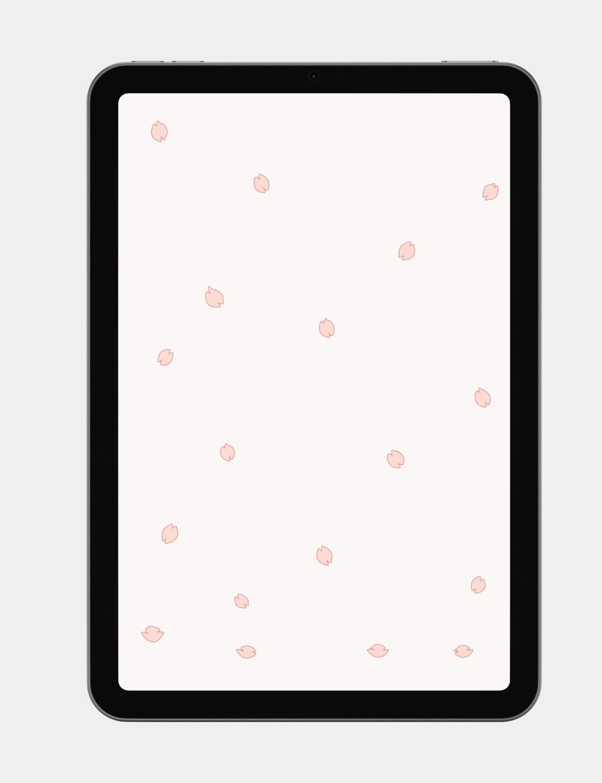 Minimalist tablet wallpaper with floating pink cherry blossom petals on a soft cream background.