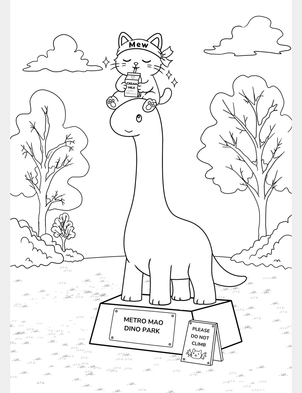 Mew at Metro Mao Dino Park Free Coloring Page | Mewmiwmiw
