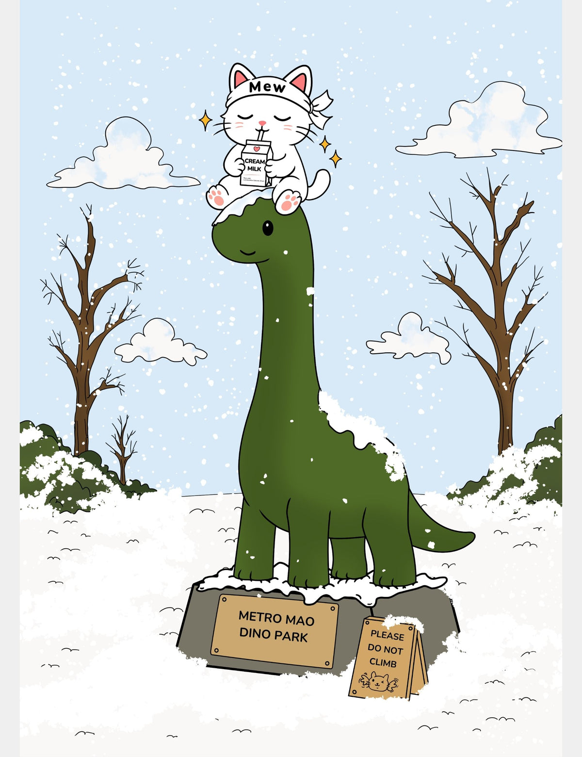 Mew Please Do Not Climb Winter | Free Mewmiwmiw Poster