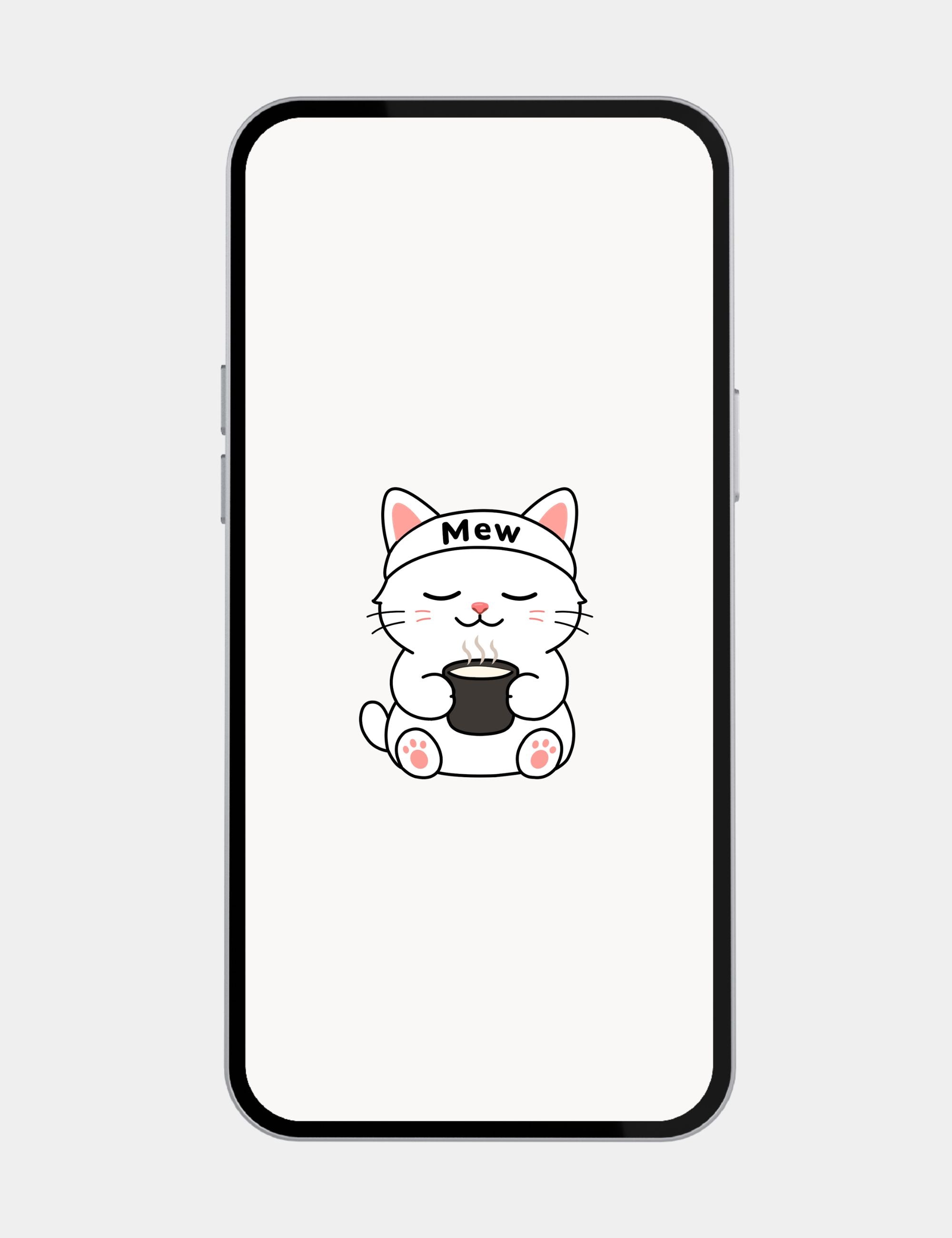 Minimal cream mobile wallpaper featuring Mewmiwmiw peacefully holding a warm cup of milk in a soft cozy aesthetic.