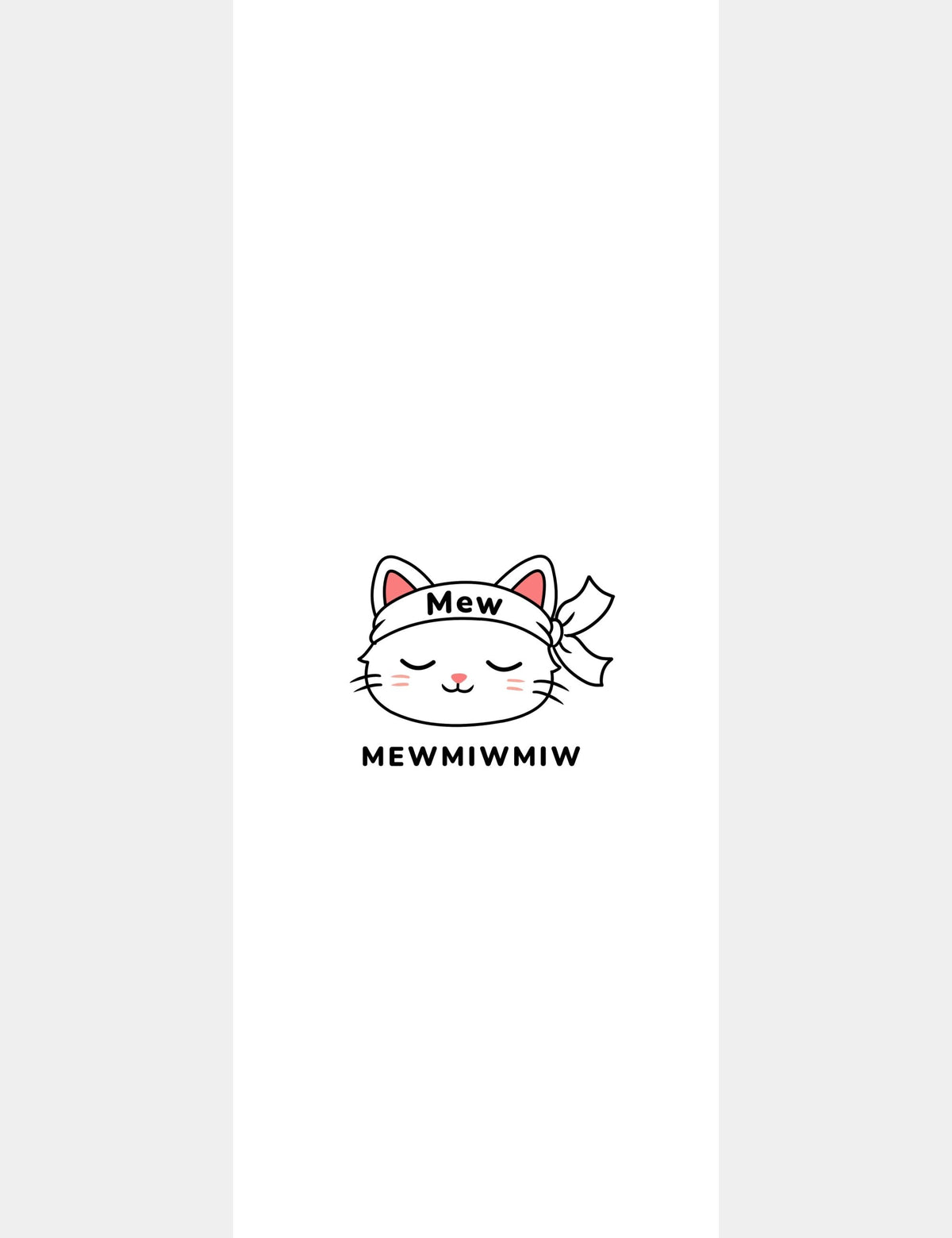 Mewmiwmiw white cat head with closed eyes, Mew headband and MEWMIWMIW wordmark on a transparent background for mobile case design