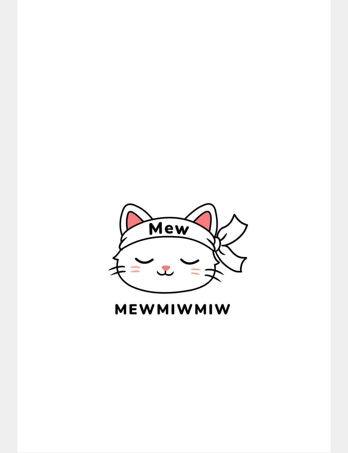 Mewmiwmiw white cat head with closed eyes, Mew headband and MEWMIWMIW wordmark on a transparent background for tablet case design