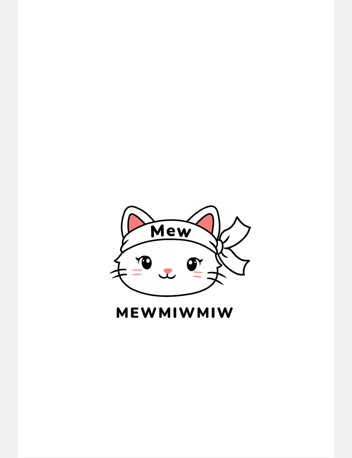 Mewmiwmiw white cat head with open eyes, Mew headband and MEWMIWMIW wordmark on a transparent background for tablet case design